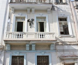 The front facade of the building where La Gargola Guesthouse is located in Old Havana, Cuba