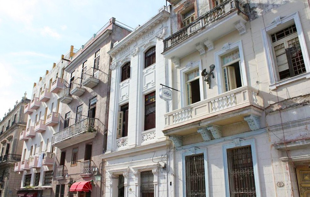 The face of the building where La Gargola Guesthouse is located in Old Havana, Cuba