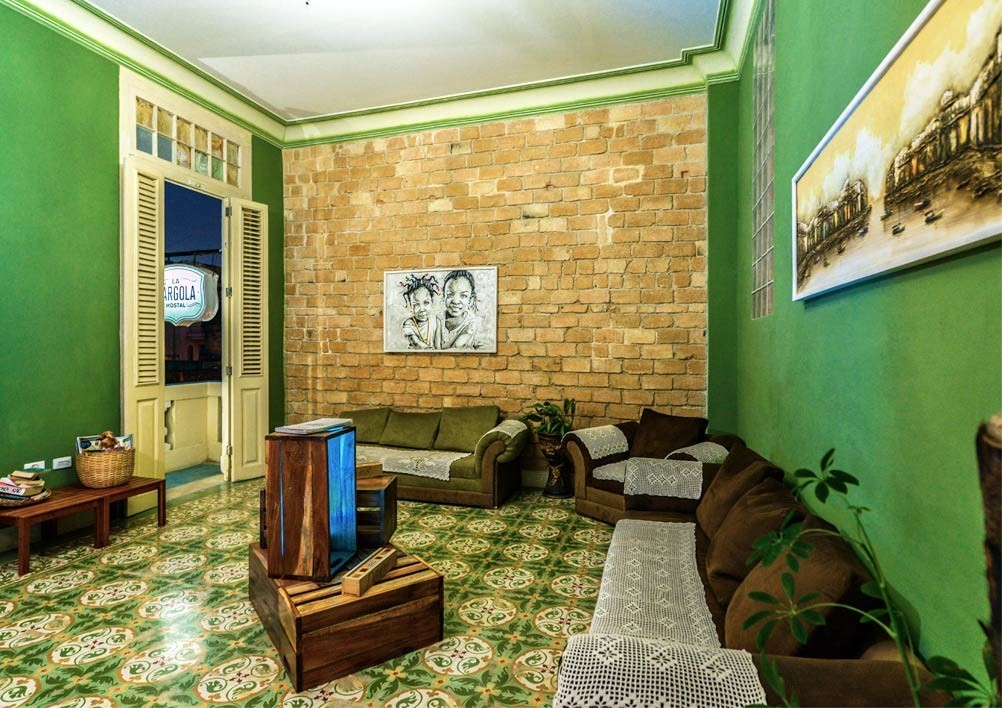 The lounge room in La Gargola Guesthouse, Havana, Cuba